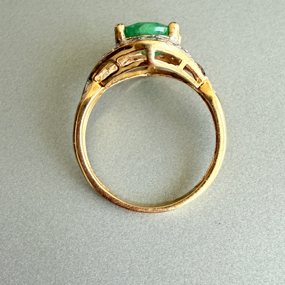 Estate 14K Solid Gold Ring 2 Carat Natural Green Zambian Emerald Diamond Ring - Picture 5 of 12